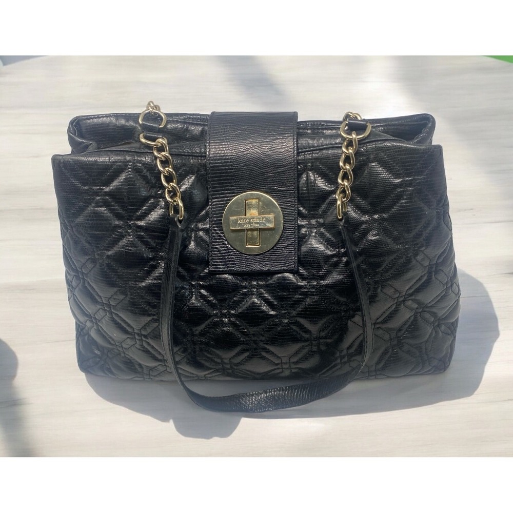 Kate Spade Astor Court Elena Quilted‎ Black Leather Double Handle Handbag